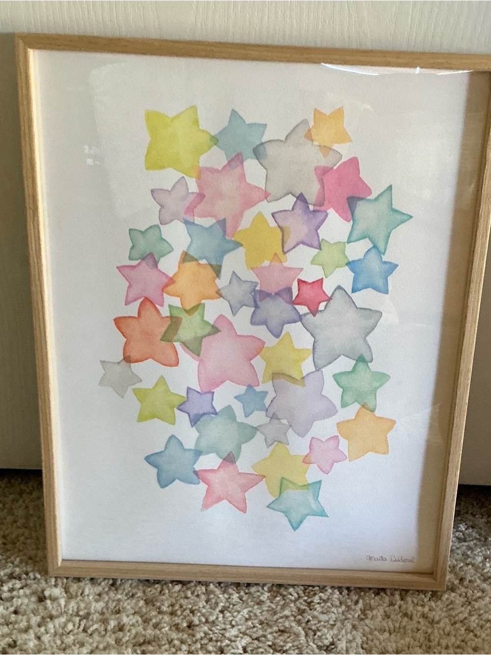 Colorful Watercolor Star Print Framed Wall Art